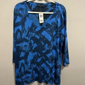 NWT Nally & Millie V Neck Flowy Top Aztec Artsy Size 2X Lightweight‎
